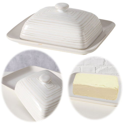 Keramik Butterdose 19cm Sylt Weiß mit Deckel 250g Butter Butterglocke Butterschale