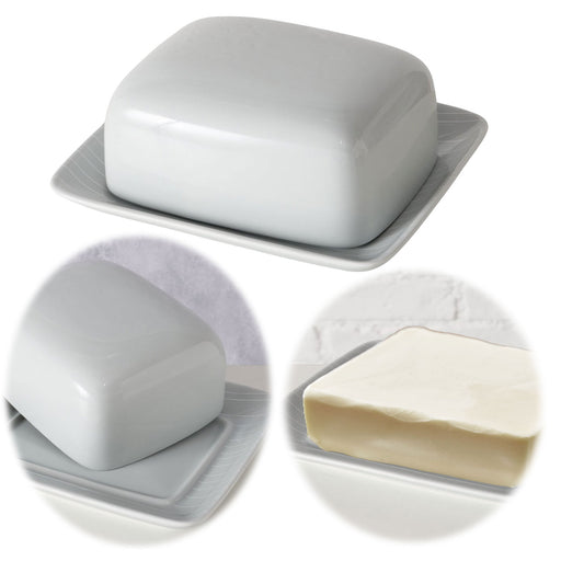 Keramik Butterdose 17cm Ribe Grau mit Deckel 250g Butter Butterglocke Butterschale