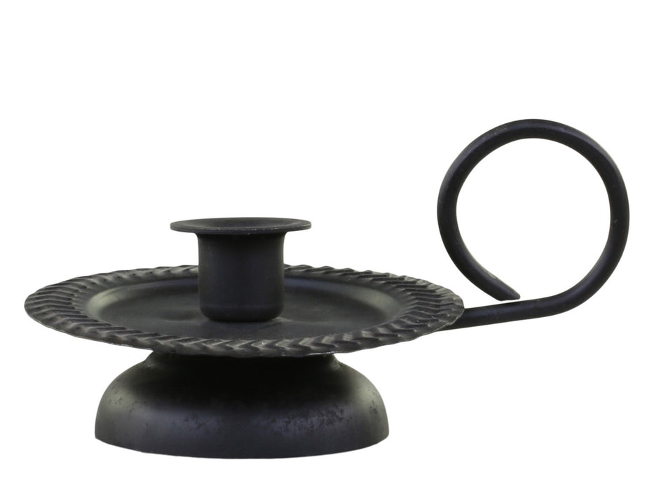 Metall Stabkerzenhalter Schwarz Griff 11cm Sockel Kammerleuchter Kerzenständer