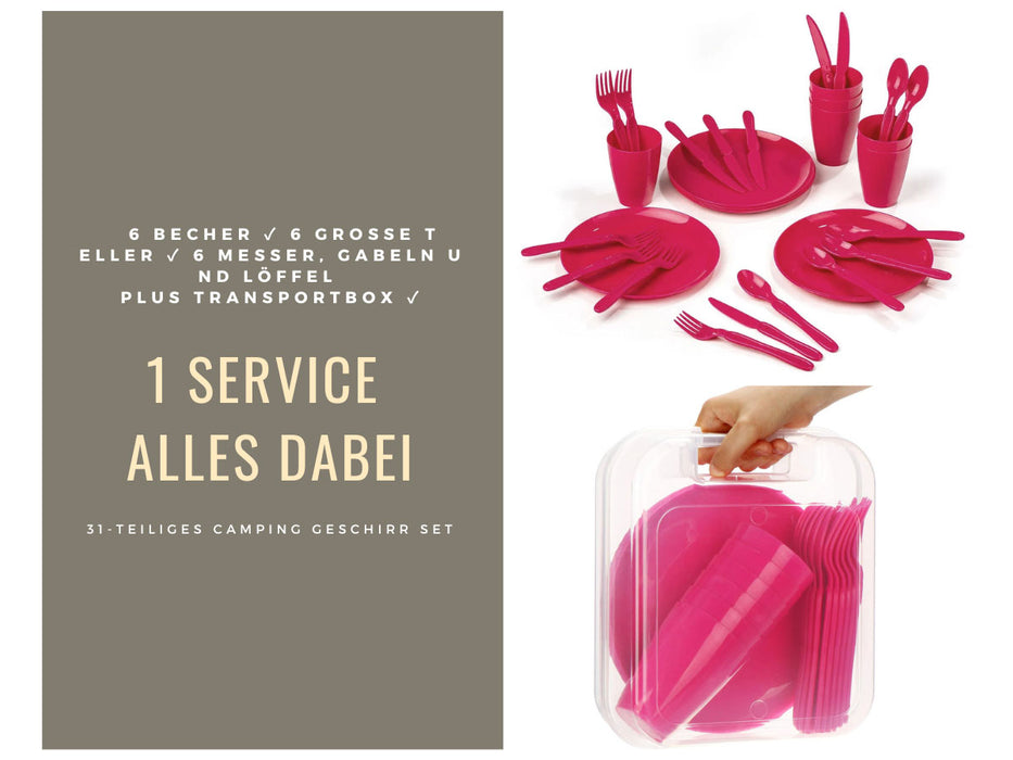 31-teiliges Picknick-Set Rot Geschirr Picknickkorb Mehrweggeschirr 6 Personen