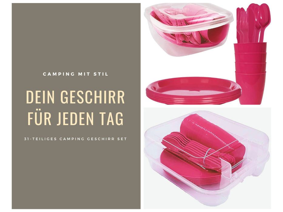 31-teiliges Picknick-Set Rot Geschirr Picknickkorb Mehrweggeschirr 6 P — LS-LebenStil