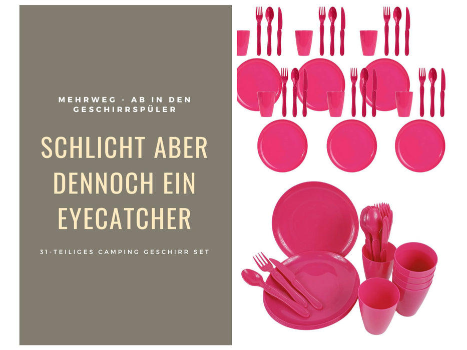 31-teiliges Picknick-Set Rot Geschirr Picknickkorb Mehrweggeschirr 6 Personen