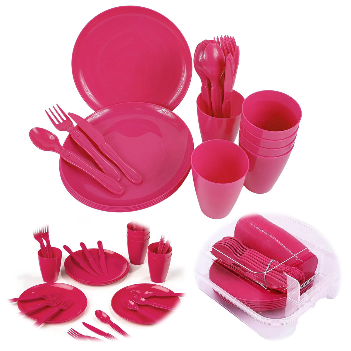 camping geschirr 6 personen 31-teiliges Picknick-Set Rot Geschirr Picknickkorb Mehrweggeschirr 6 Personen
