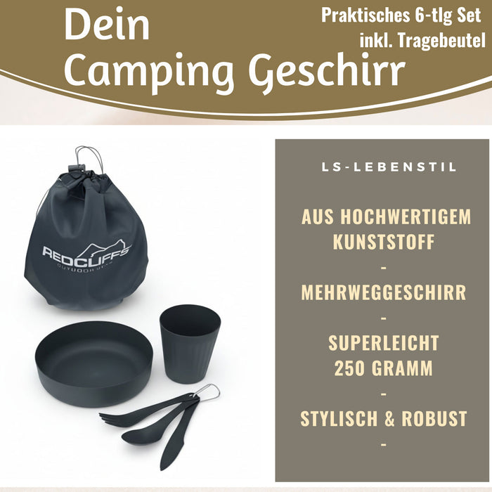 6-teiliges Picknick-Set Tragetasche Camping Geschirr Besteck Mehrweggeschirr