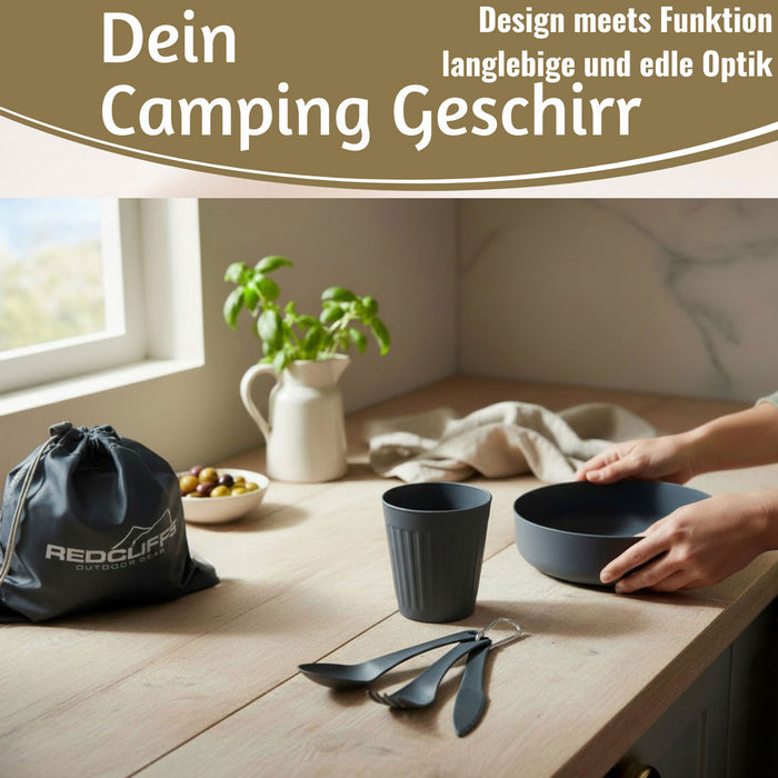 KI-generiertes Bild,6-teiliges Picknick-Set Tragetasche Camping Geschirr Besteck Mehrweggeschirr