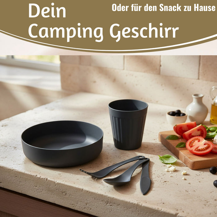 6-teiliges Picknick-Set Tragetasche Camping Geschirr Besteck Mehrweggeschirr