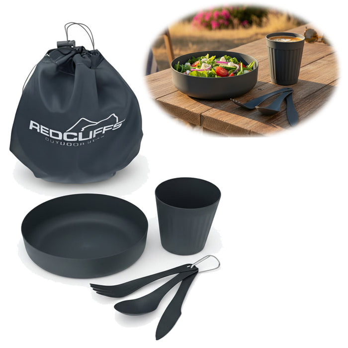 6-teiliges Picknick-Set Tragetasche Camping Geschirr Besteck Mehrweggeschirr