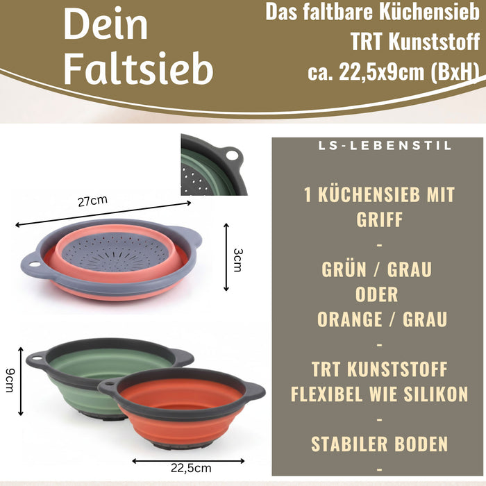 Flexibles Abtropfsieb Nudelsieb 23cm Rund faltbar Seiher Küchensieb Camping