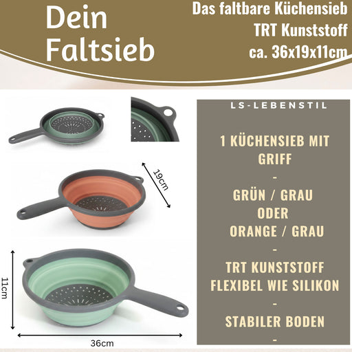 Flexibles Abtropfsieb Nudelsieb 36x19cm faltbar mit Griff Sieb Küchensieb Camping