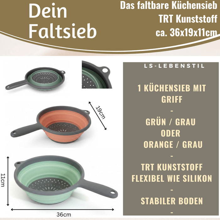 Flexibles Abtropfsieb Nudelsieb 36x19cm faltbar mit Griff Sieb Küchensieb Camping