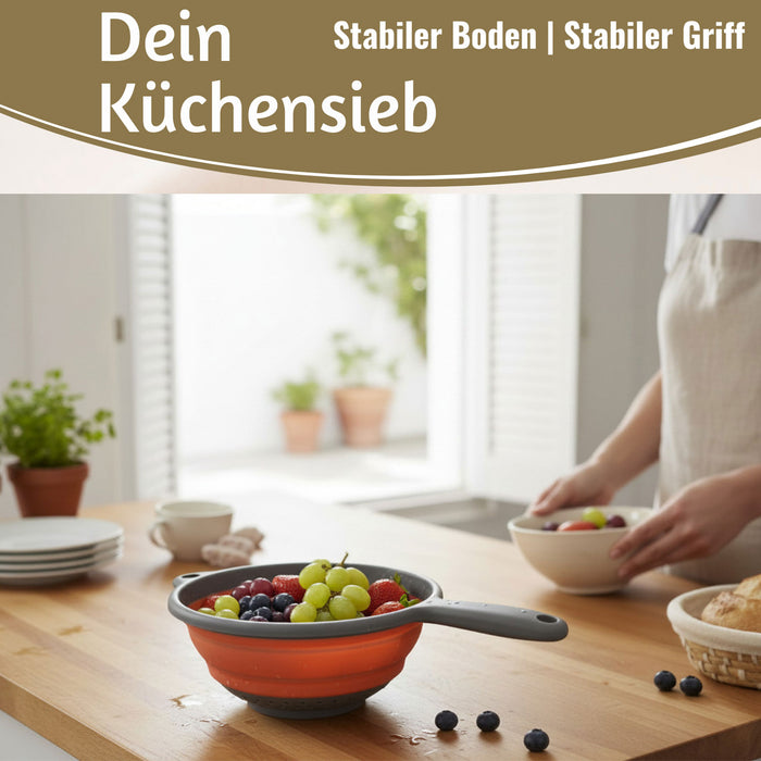 KI-generiertes Bild,Flexibles Abtropfsieb Nudelsieb 36x19cm faltbar mit Griff Sieb Küchensieb Camping