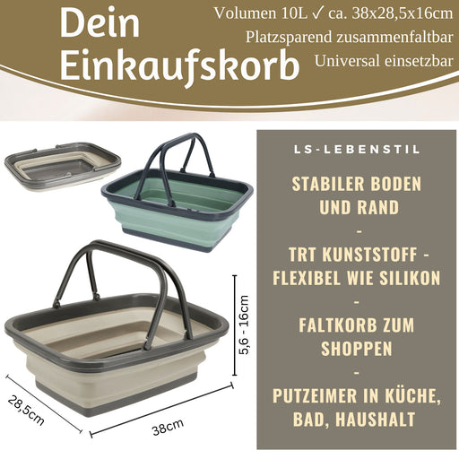 Flexibler Einkaufskorb 10L 38x28cm faltbar mit Griff Faltkorb Wassereimer Camping