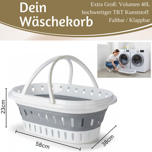 XL Flexibler Wäschekorb 25L 58x38x28cm faltbar mit Griff Faltkorb Waschkorb Camping