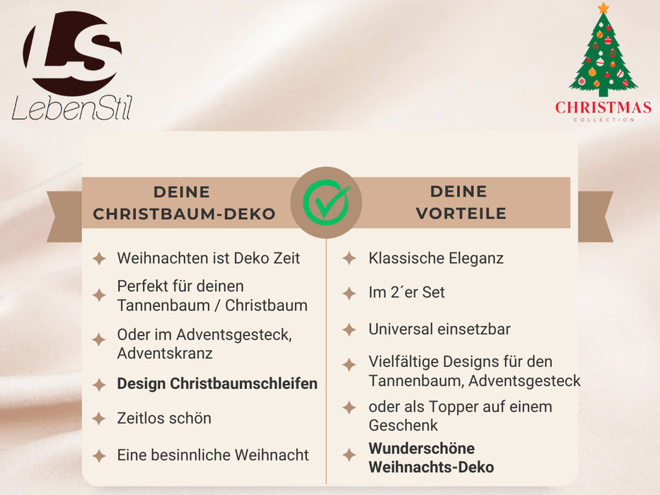 2x XL Weihnachtsschleife Set 17cm Kariert Schleife für Weihnachts-Deko