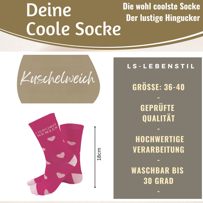 Coole lustige Socke Gr. 36-40 Spruch "Lieblingsmensch" Pink Damen Witzig Geschenk