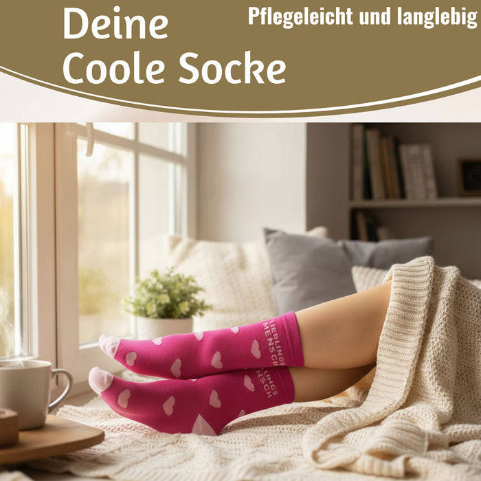 Coole lustige Socke Gr. 36-40 Spruch "Lieblingsmensch" Pink Damen Witzig Geschenk
