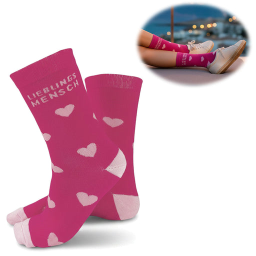 KI-generiertes Bild Coole lustige Socke Gr. 36-40 Spruch "Lieblingsmensch" Pink Damen Witzig Geschenk