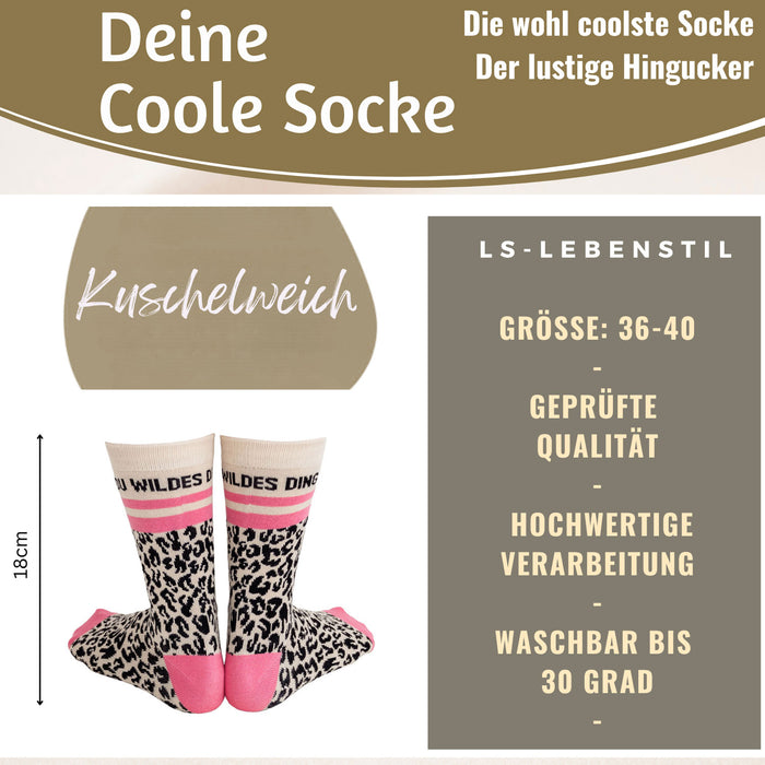 Coole lustige Socke Gr. 36-40 Spruch "Du Wildes Ding" Leo Damen Witzig Geschenk