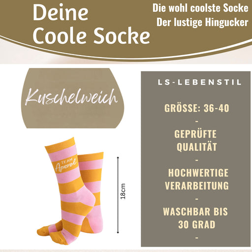 Coole lustige Socke Gr. 36-40 Spruch "Team Aperol" Rosa Damen Witzig Geschenk