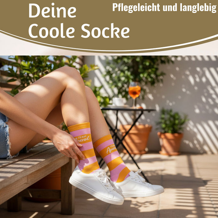 Coole lustige Socke Gr. 36-40 Spruch "Team Aperol" Rosa Damen Witzig Geschenk