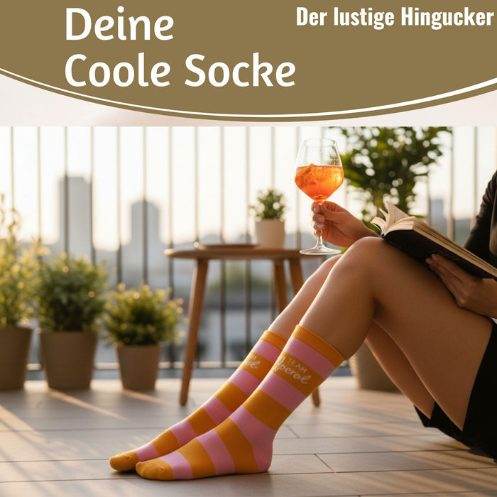 Coole lustige Socke Gr. 36-40 Spruch "Team Aperol" Rosa Damen Witzig Geschenk
