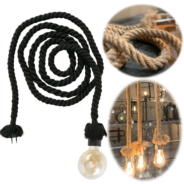 Tischlampe Hängelampe Tau Sisal 300cm Schwarz Seil Lampe Pendelleuchte