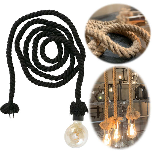 Tischlampe Hängelampe Tau Sisal 300cm Schwarz Seil Lampe Pendelleuchte