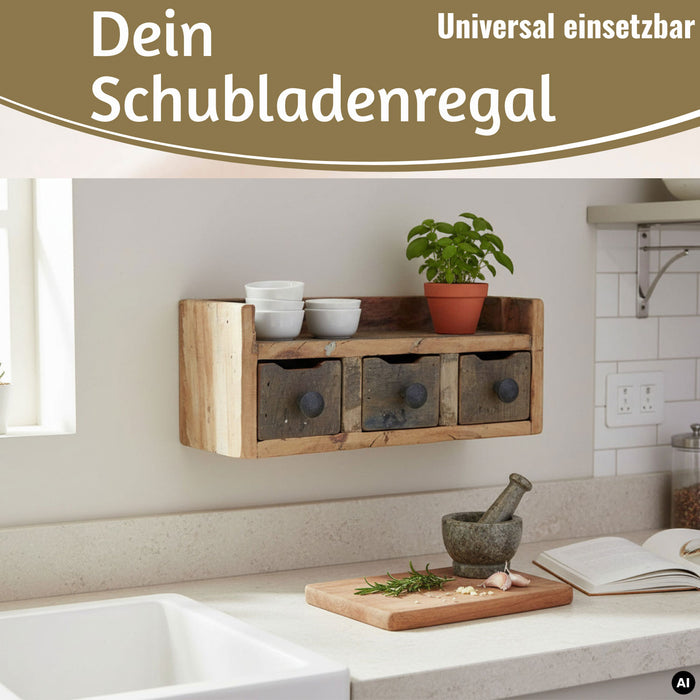 KI-generiertes Bild,Vintage Küchenregal 35cm hängend Gewürzregal Schubladenregal Wandregal Wandboard