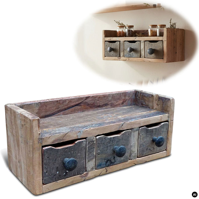 KI-generiertes Bild Vintage Küchenregal Dehli 35cm hängend Gewürzregal Wandregal Wandboard Komode