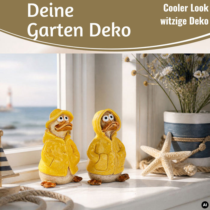 KI-generiertes Bild, 2x Deko Figuren Enten Set 11cm Gartenfigur Gartenzwerg Garten Statue Objekt