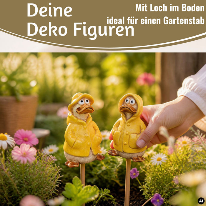 KI-generiertes Bild, 2x Deko Figuren Enten Set 11cm Gartenfigur Gartenzwerg Garten Statue Objekt