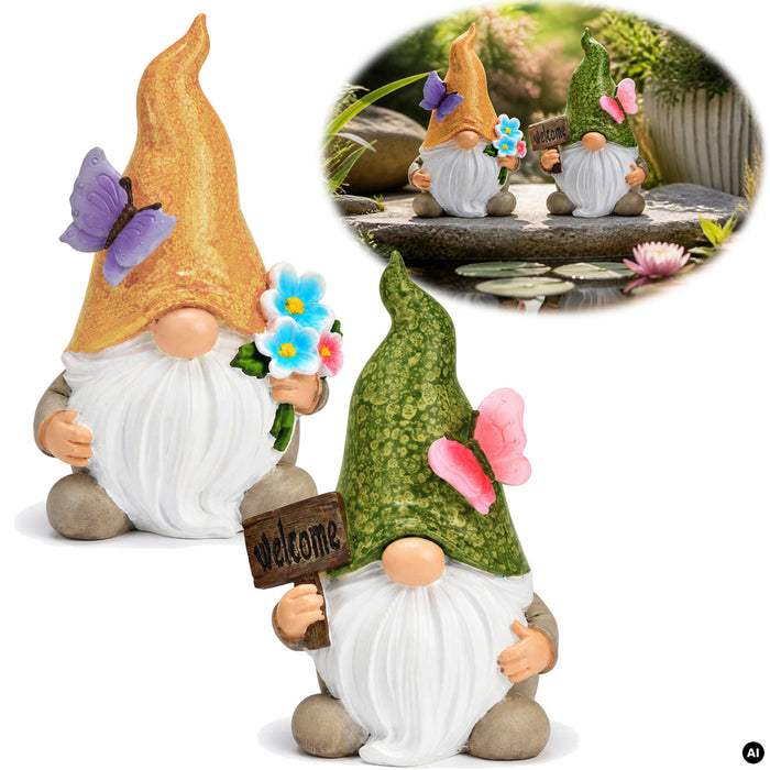 2x Deko Figuren Wichtel Set 15cm Welcome Gartenwichtel Gartenzwerg Garten Objekt