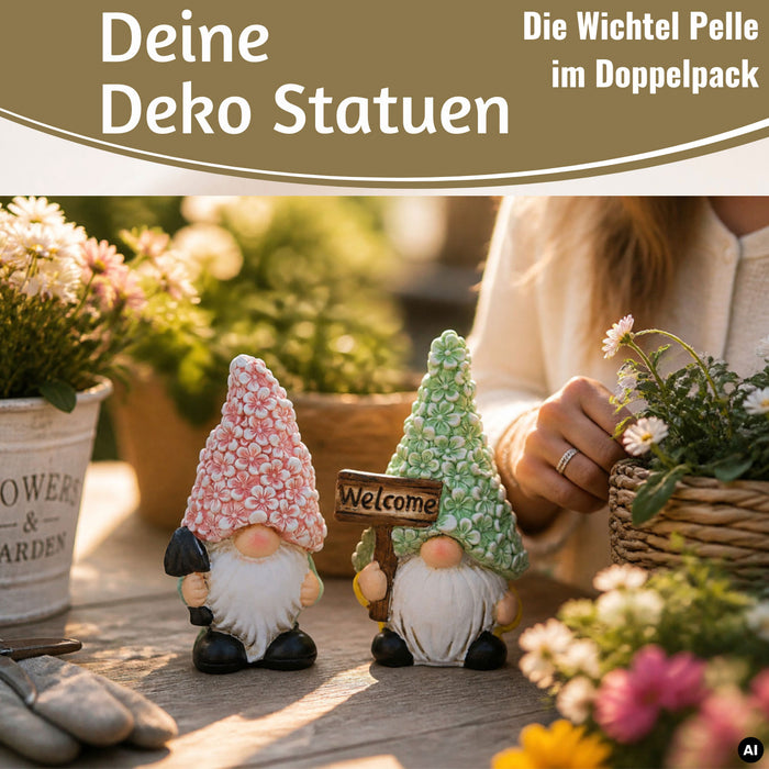 KI-generiertes Bild 2x Deko Figuren Wichtel Set 16cm Gartenwichtel Gartenzwerg Garten Objekt
