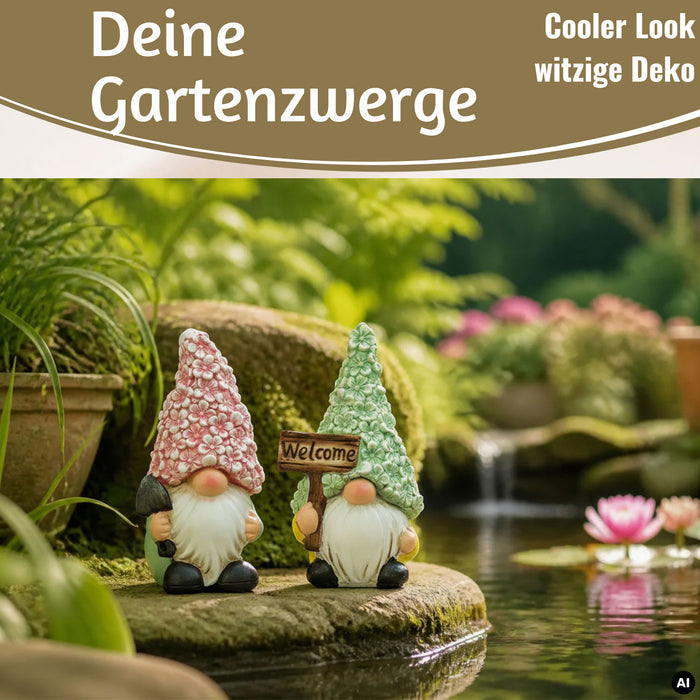 KI-generiertes Bild 2x Deko Figuren Wichtel Set 16cm Gartenwichtel Gartenzwerg Garten Objekt