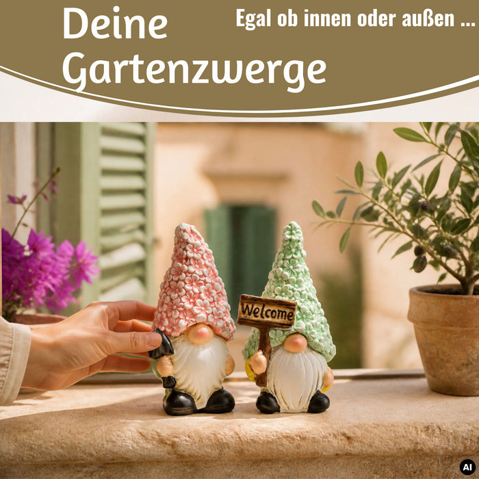 KI-generiertes Bild 2x Deko Figuren Wichtel Set 16cm Gartenwichtel Gartenzwerg Garten Objekt