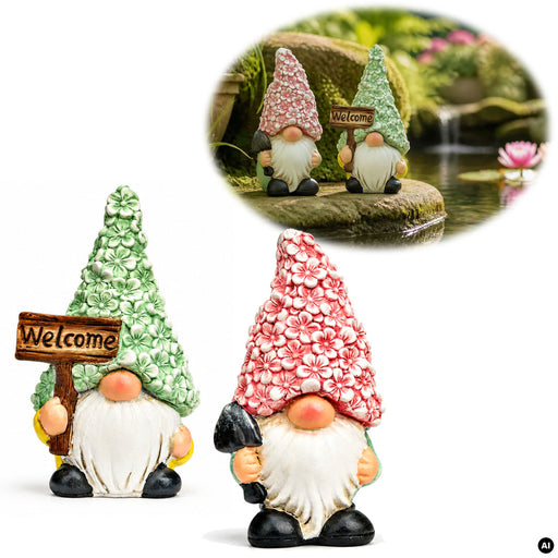 KI-generiertes Bild 2x Deko Figuren Wichtel Set 16cm Magnesia Gartenwichtel Gartenzwerg Garten Objekt
