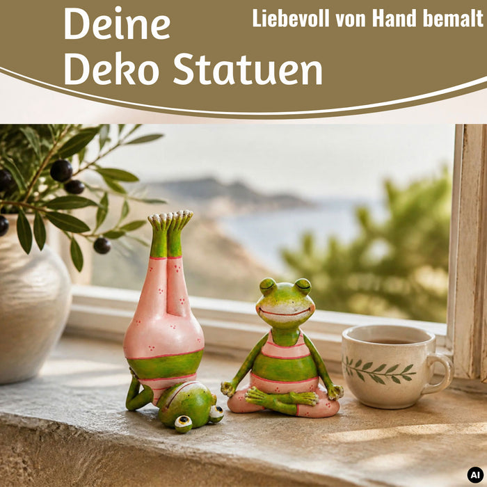 KI-generiertes Bild,2x XL Yoga Deko-Figuren Frösche Set 11cm Skulptur Gymnastik Feng Shui Deko-Objekt