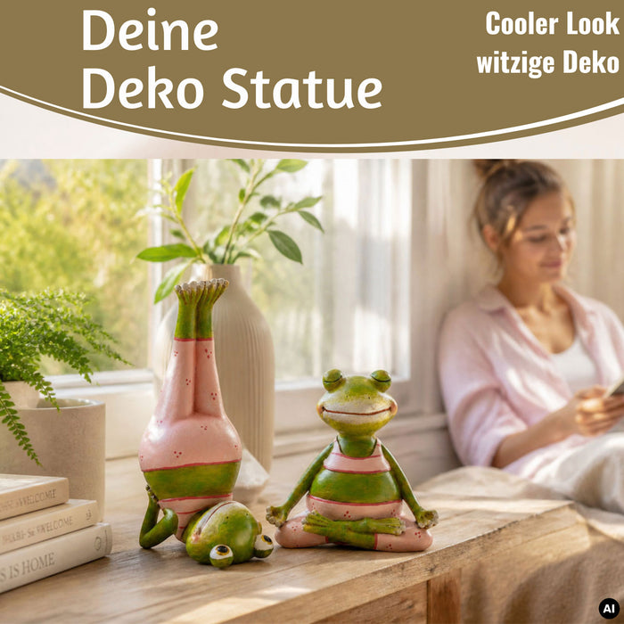 KI-generiertes Bild,2x XL Yoga Deko-Figuren Frösche Set 11cm Skulptur Gymnastik Feng Shui Deko-Objekt