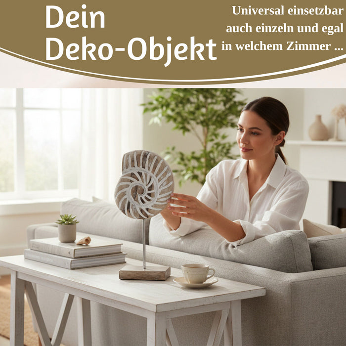 Deko Objekt Set 2x Muscheln Sylt Mango Holz Sockel Säule Maritim Grau Weiß
