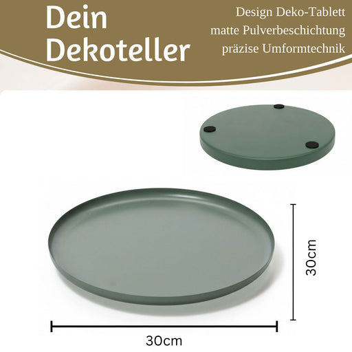 Metall Deko Tablett Rund Ø35 cm Grün Dekoteller Kerzentablett Servierteller