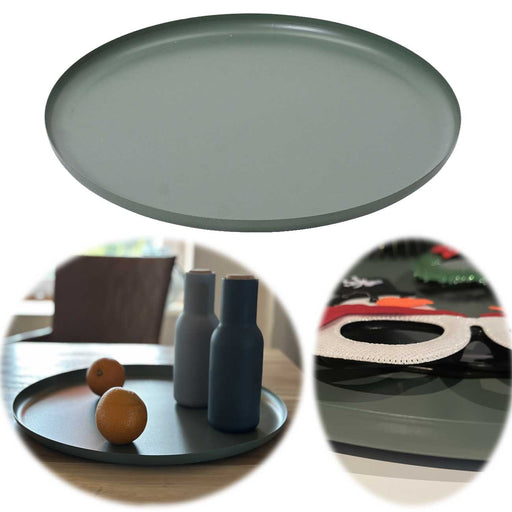 Metall Deko Tablett Rund Ø35 cm Grün Dekoteller Kerzentablett Servierteller