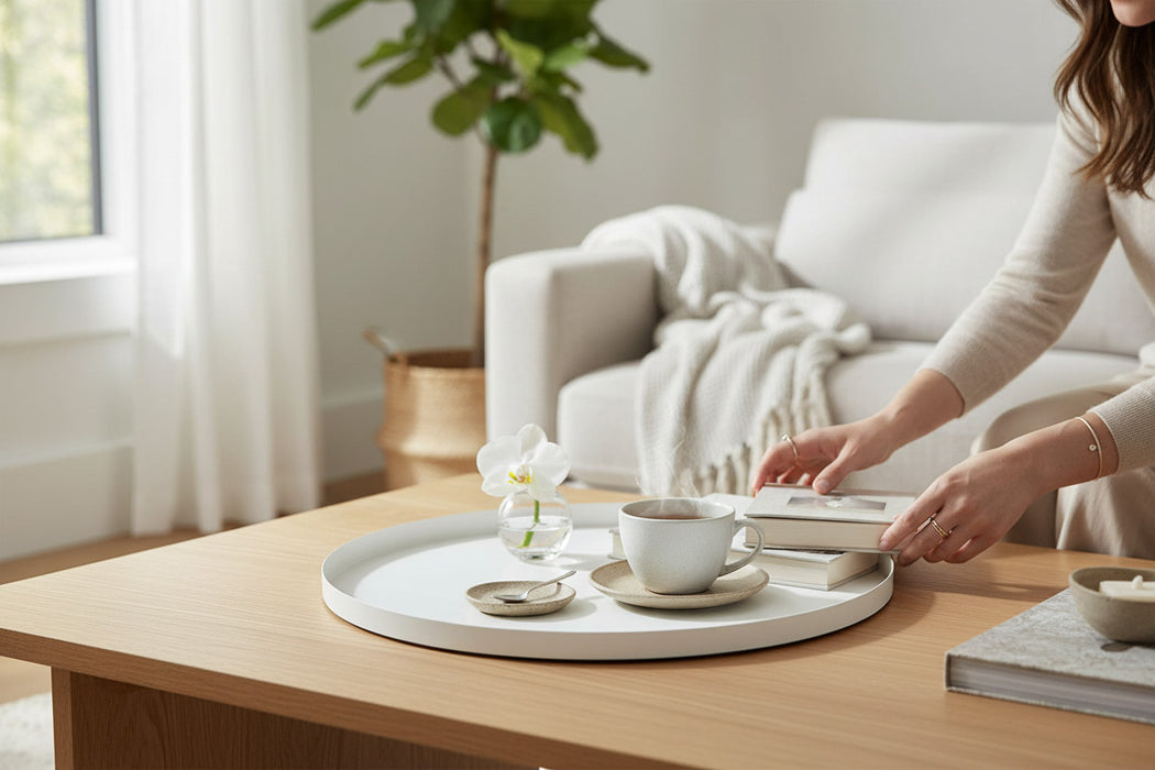 Metall Deko Tablett Rund Ø30cm Weiß Dekoteller Kerzentablett Servierteller