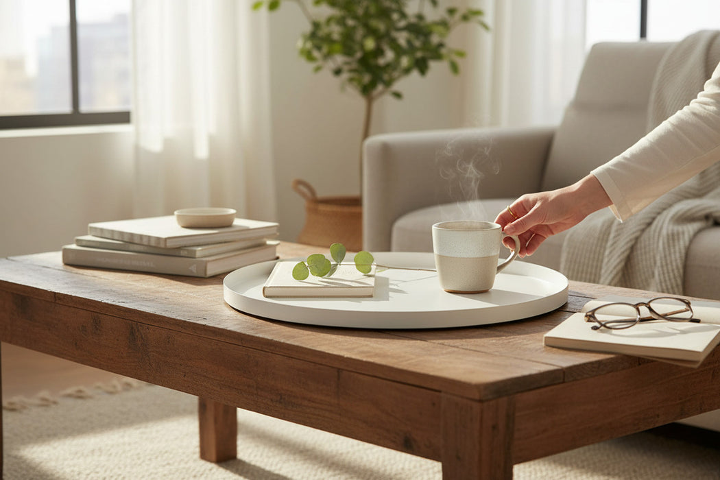 Metall Deko Tablett Rund Ø30cm Weiß Dekoteller Kerzentablett Servierteller