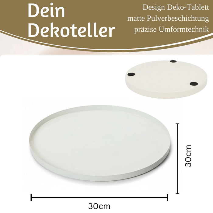 Metall Deko Tablett Rund Ø30cm Weiß Dekoteller Kerzentablett Servierteller
