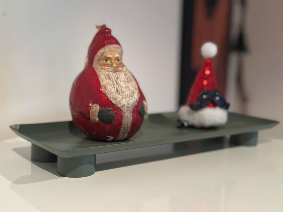 Metall Deko Tablett 34x13cm Grün Rechteck Füße Kerzentablett Servierteller