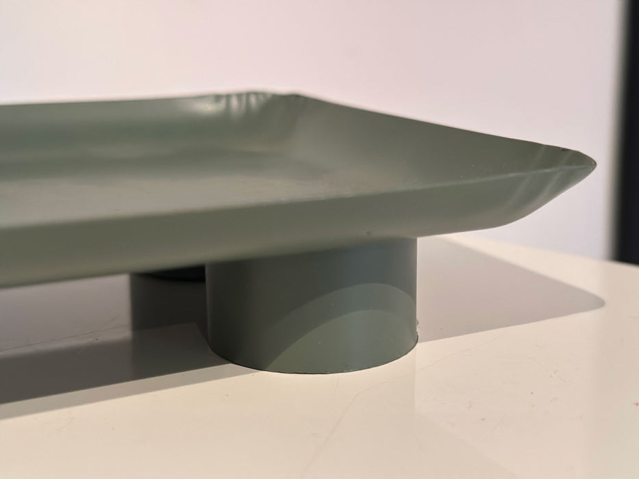 Metall Deko Tablett 34x13cm Grün Rechteck Füße Kerzentablett Servierteller