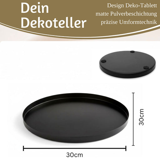 KI-generiertes Bild,Metall Deko Tablett Rund Ø30cm Schwarz Dekoteller Kerzentablett Servierteller