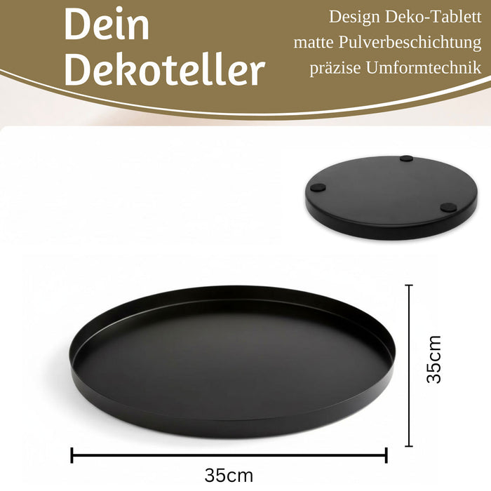 Metall Deko Tablett Rund Ø35cm Schwarz Dekoteller Kerzentablett Servierteller