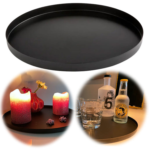 KI-generiertes Bild Metall Deko Tablett Rund Ø35cm Schwarz Dekoteller Kerzentablett Servierteller