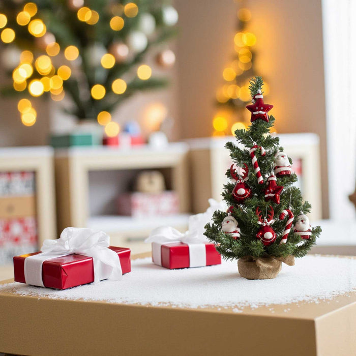 Deko Weihnachtsbaum 60cm Grün Rot geschmückt Sockel Tannenbaum Tisch Dekoration